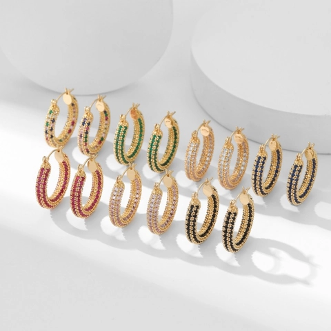 Hoop Ohrringe Vergoldetes Kupfer Micro Pave Bunte Zirkonia Rund Geometrisch Mode Schmuck Für Damen