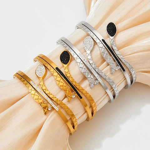 Brazalete De Serpiente De Acero Inoxidable Con Circonita Diseño Envolvente Texturizado Para Mujer Joyería Elegante Regalo