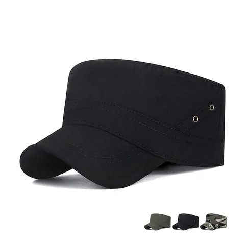 Cadet Hat Adjustable Cotton Canvas Breathable Flat Top Military Cap For Outdoor Casual Unisex Durable Sunshade