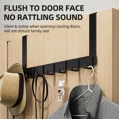 Over The Door Hook Rack Space Aluminum Carbon Steel Drill-Free Heavy Duty Noiseless Hanger For Clothes Hats Bags Coats