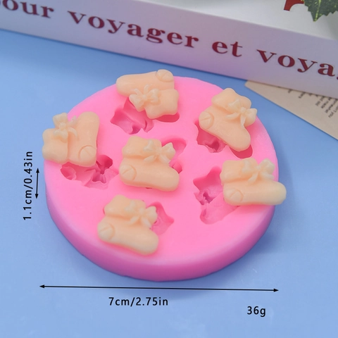 Baby Stiefel Schuh Silikonform Rund DIY Fondant Schokolade Kuchen Backen Dekoration Schleife Rosa