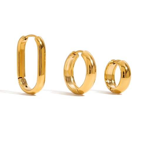 18K Gold Plated Stainless Steel Hoop Earrings Waterproof Hypoallergenic Geometric Zircon Rectangular Huggie Jewelry For Women