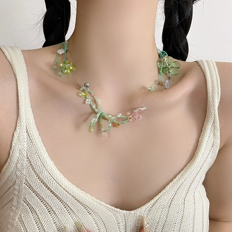 Collier De Perles Fait Main Avec Breloques Fleurs Et Papillons Colorés Perles En Résine Bijoux De Vacances Pour Femmes