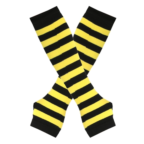 Long Knitted Arm Sleeves Striped Fingerless Gloves With Thumb Hole Cosplay Punk Gothic Elastic Warm Hand Warmer