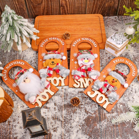 Weihnachts Türgriff Hänger Ornament Holz Plüsch Weihnachtsmann Schneemann Rentier Bär Feliz Navidad Feiertags Dekoration
