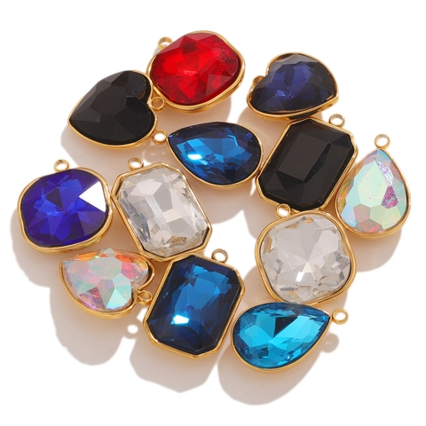 Ciondoli In Vetro Di Cristallo In Acciaio Inossidabile Charms Geometrici Cuore Quadrato Goccia Per Gioielli DIY Collane