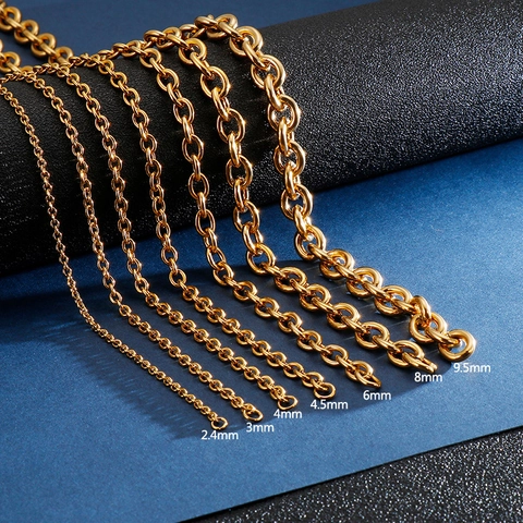 316L Stainless Steel Cable Chain Necklace Gold Color Polished Fashion Jewelry Accessory For Men Women Unisex