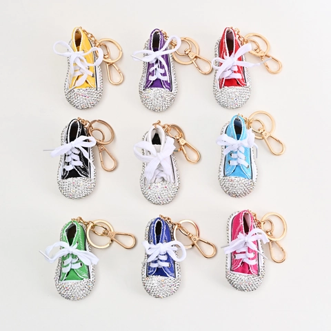 Llavero Mini Zapato De Lona Colgante Zapatilla De Deporte Con Brillantes Adorno De Bolso Accesorio De Coche