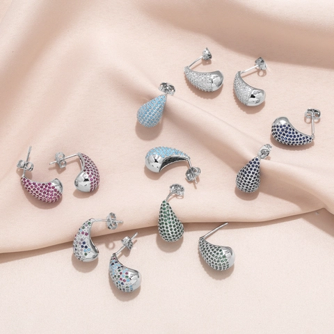 Druppel Oorknopjes Koper Zirkoon Pavé Waterdruppel Peer Vorm Elegant Mode Sieraden Voor Vrouwen