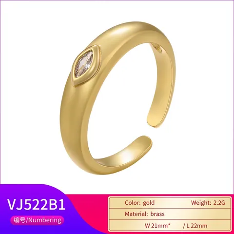 Retro Ins Style Gold Plated Copper Marquise Zirconia Eye Open Adjustable Ring For Women Minimalist Geometric Jewelry Gift