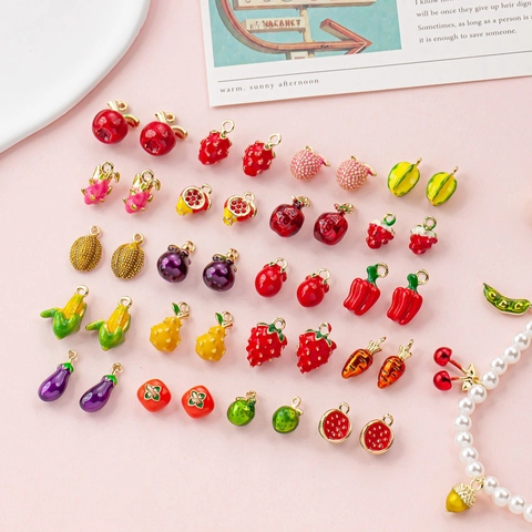 Fruit Vegetable Jewelry Charms Alloy Enamel Cute Colorful Mini Pendants DIY Accessories For Earrings Necklaces