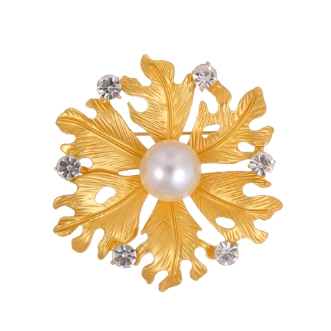 Spilla Foglia Di Palma Vintage In Lega Con Grande Perla Artificial Imitazione E Strass Elegante Pin Pianta Floreale Donne