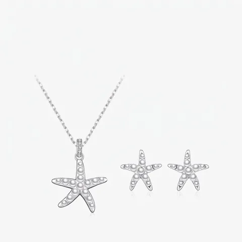 Collier Et Boucles D'oreilles Étoile De Mer 925 Argent Fin Künstliche Perle Zirconia Bijoux Élégants Océan Femmes Cadeau