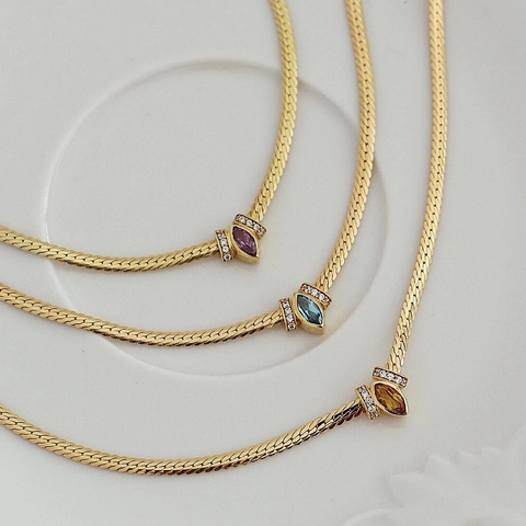 Marquise Zircon Pendant Necklace Stainless Steel 18K Gold Plated Snake Bone Chain Elegant Luxury Clavicle Jewelry For Women