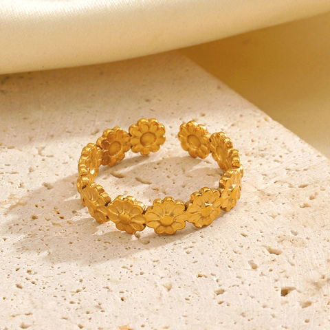 Gänseblümchen Blumen Ring Edelstahl Verstellbar Offenes Band Vergoldet Modeschmuck Damen Geschenk