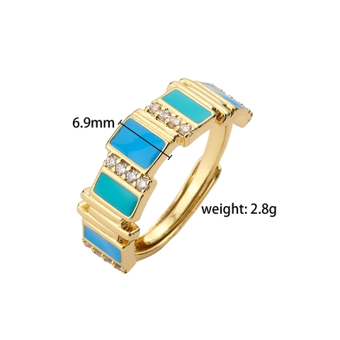 Rectangular Enamel Ring 18K Gold Plated Copper Colorful Zircon Adjustable Open Finger Jewelry For Women