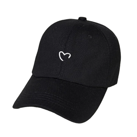 Cotton Baseball Cap Heart Embroidery Adjustable Strap Curved Brim Outdoor Sunshade Casual Hat For Men Women