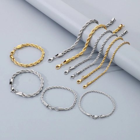 Bracciale A Catena In Corda Acciaio Inossidabile Gioielli Con Maglie Intrecciate Per Uomo E Donna Stile Semplice Alla Moda Con Chiusura A Moschettone