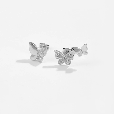 Orecchini a Bottone a Farfalla in Argento Sterling 925 per Donna Strass Asimmetrici Orecchini Insetto Accessori Gioielli Moda