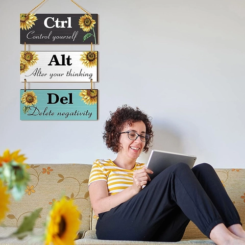 Targa Da Appendere In Legno Girasole Decorazione Murale Ispiratrice Citazioni Motivazionali Ctrl Alt Del Placca Rustica