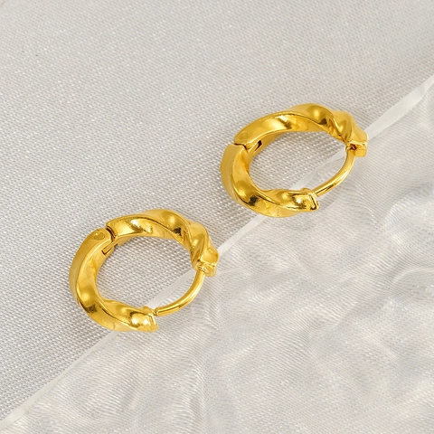 Twisted Rope Hoop Earrings 18K Gold Plated Stainless Steel Geometric Round Hinged Huggie Jewelry For Women Fashion Gifts