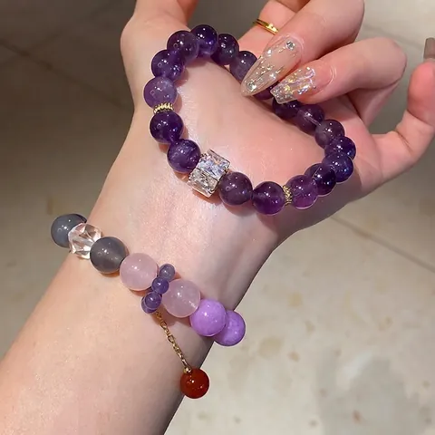 Amethyst Crystal Beaded Bracelet With Agate Pendant And Zircon Copper Accessories Elegant New Chinese Style For Women