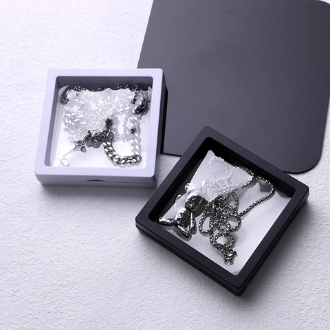 PE-Folie Schwebende Schmuck-Displaybox Quadratisch Transparente Kunststoff-Aufbewahrungsbox Für Ringe Ohrringe Münzen Medaillen