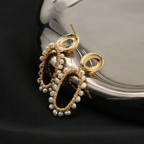 Natural Freshwater Pearl Earrings Baroque Oval Wire Wrapped Retro Luxury Jewelry With Earring Post
