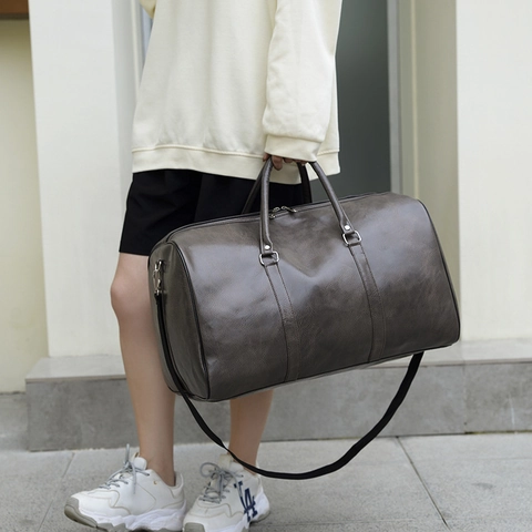 Bolso De Viaje De Gran Capacitad De Cuero PU Bolso Deportivo Impermeable Con Correa De Hombro Ajustable Bolso De Fin De Semana Retro