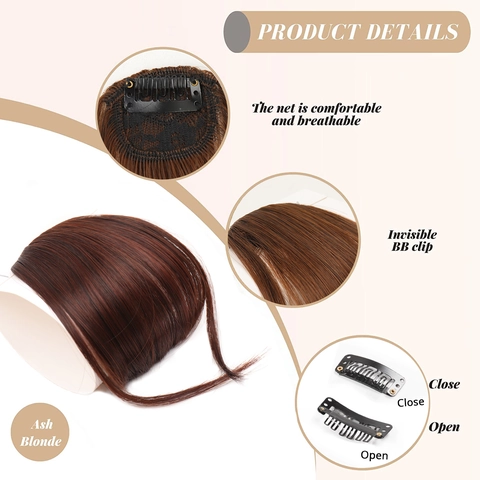 Flequillo De Aire De Fibra Sintética De Alta Temperatura Extensión De Cabello Con Clip Flequillo Delantero Natural Delgado Con Patillas
