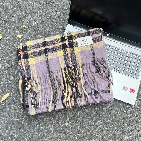 Damen Retro Karomuster Kaschmir-Imitat Schal Winter Warm Weich Großes Karo Quaste Stola Umhängetuch Polyester Schal Für Damen