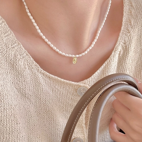 Collana Perle Acqua Dolce Vintage Con Ciondolo Cammeo Ritratto Ovale Argento Sterling 925 Gioielli Retrò Eleganti Donne