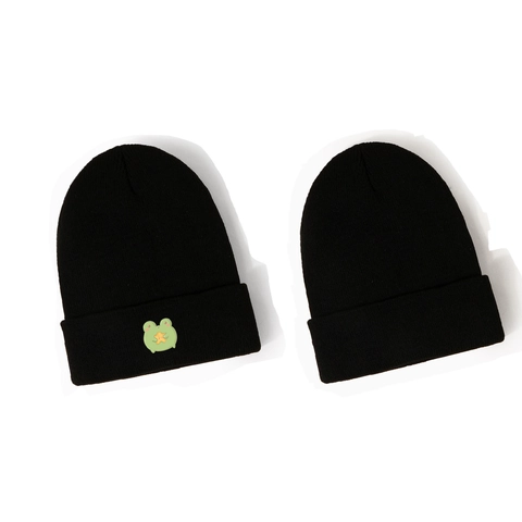 Acrylic Knitted Beanie Hat Warm Winter Cartoon Frog Star Embroidery Patch Outdoor Trendy Skull Cap For Men Women