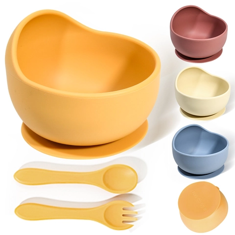 Baby Silicone Suction Bowl Spoon And Fork Snail Shape Feeding Training Non-Slip BPA Free Toddler Tableware Heat Resistant