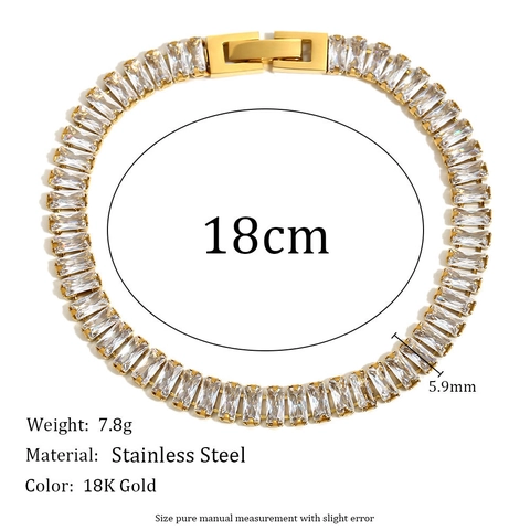 Elegant Baguette Cut Cubic Zirconia Tennis Necklace Bracelet Stainless Steel 18K Gold Plated Luxury Jewelry Women