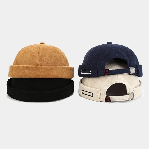 Docker Hat Brimless Vintage Suede Cap Adjustable Streetwear Retro Miki Beanie Style For Men Women