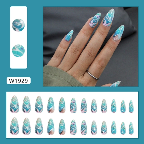 Press On Nails ABS Kunststoff Ozean Muschel Seestern Design Lange Mandelform Mode Für Frauen