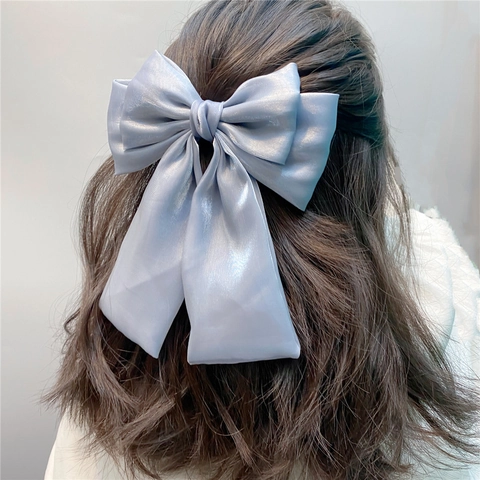Große Haarklammer Brosche Irisierendes Satinband Langer Streamer Lagenlook Fee Stil Kopfschmuck Frauen Mädchen Haarschmuck