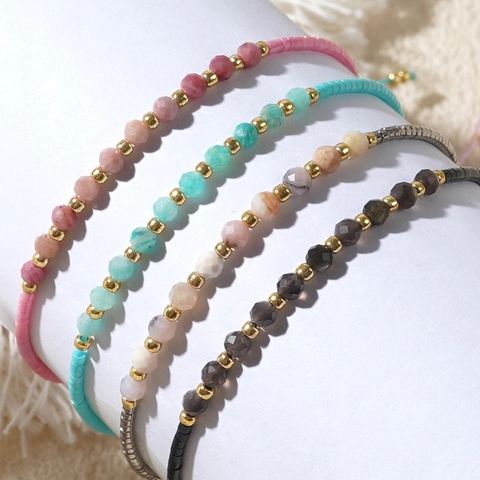 Bohemian Handmade Adjustable Bracelet With Semi-Precious Stones Miyuki Seed Beads Minimalist Jewelry For Women