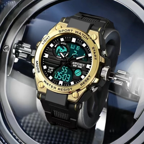 Dual Display Sports Watch For Men Luminous Waterproof Military Tactical Outdoor Chronograph Alarm Wristwatch With Resin Strap