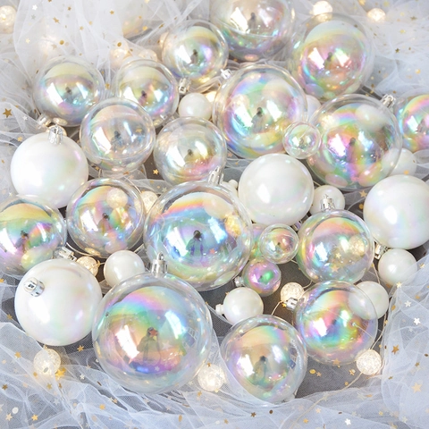 Palle Di Natale Iridescenti Ornamento Plastica Perla Artificialta Trasparente Bolla Sfumata Appeso Decorazione Albero Festa