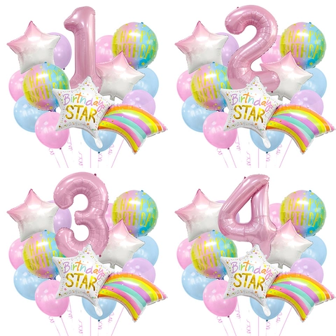 Macaron Geburtstag Luftballons Aluminiumfolie Und Latex Nummer Stern Regenbogen Party Dekorationen Jubiläum Feiern