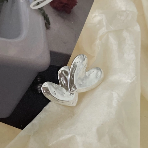 Pendientes De Botón Corazón Plata De Ley 925 Textura Martillada Irregular Joyería Estilo Coreano Minimalista
