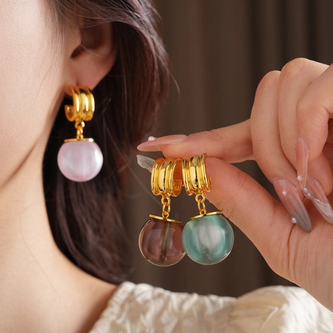 Orecchini A Pendente Con Sfera In Resina Retrò Con Perno In Argento Gioielli Chic In Lega Per Donna
