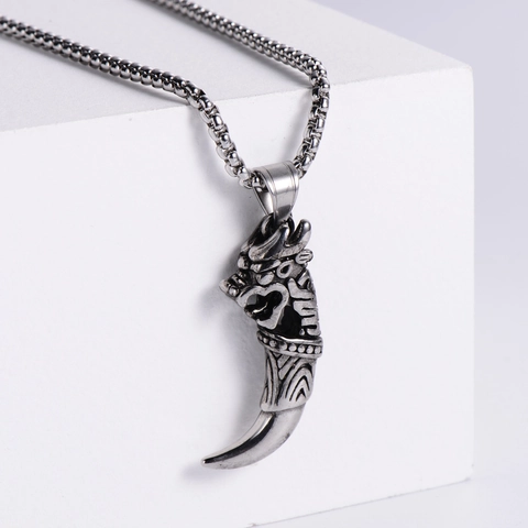 Collana Pendente Dente Di Drago Acciaio Inossidabile 304 Vintage Testa Di Drago Gioielli Hip Hop Punk Da Uomo