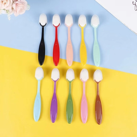 Toothbrush Shaped Makeup Brush Oval Foundation Powder Brush With Bendable Plastic Handle Synthetic Bristles Portable Tool