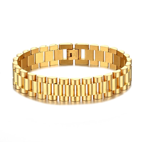 Pulsera Para Hombre De Acero Inoxidable Estilo Correa De Reloj Cadena De Eslabones Cierre Plegable Joyería