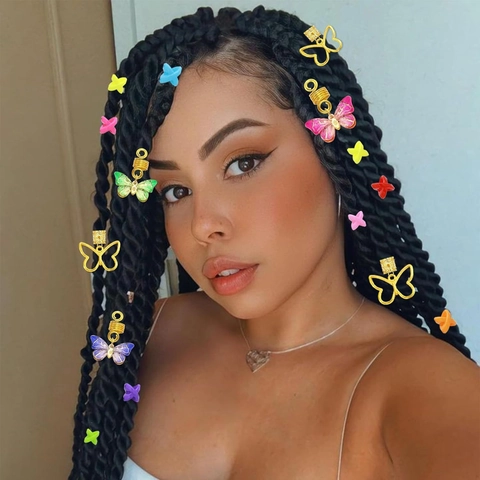 Parure Bijoux Cheveux Dreadlock Papillon Pour Femmes Filles Alliage Résine Spirale Anneaux Tressage Accessoires Cheveux