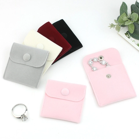 Velvet Jewelry Pouch Metal Snap Button Flap Storage Bag Envelope Style Soft Microfiber Organizer For Rings Earrings Necklaces