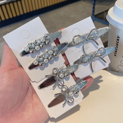 Molletta Per Capelli Con Fiocco In Lega Strass Finta Perla Artificial Fermaglio A Becco D'Anatra Elegante Forcina Per Capelli Accessori Da Donna